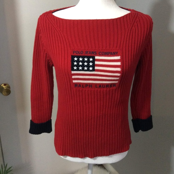 Polo Ralph Lauren Sweaters - Red POLO Ralph Lauren Flag Spellout Sweater Sz S